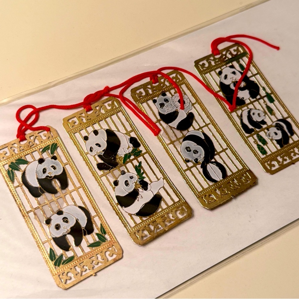 Vintage Gold Tone Panda Bookmarks New